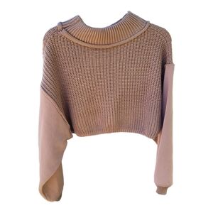 Vine Tree Stylish Beige Cropped Cowl Neck Sweater - Size S/M